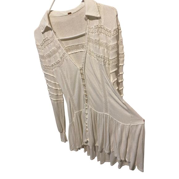 Free People Set to Stun Tunic Top Small White Lace Cotton Linen Cottage Boho - Picture 13 of 15